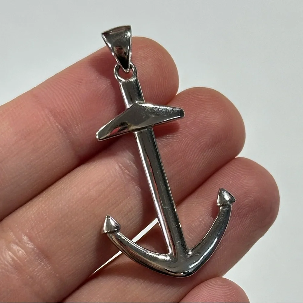 925 Sterling Silver 2” Anchor Pendant Nautical Cape Cod East Coast Cruise Wear